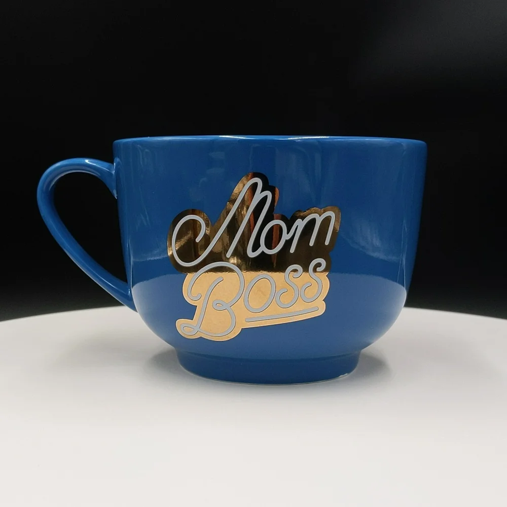 Mom Boss Coffee Tea Mug Paper Source Large Blue Metallic Gold